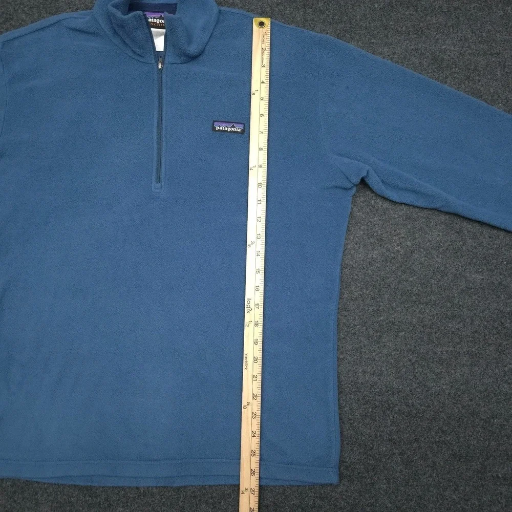 Patagonia‎ Mens Medium Blue Synchilla Fleece Sweater Outdoor Quarter Zip *Flaw*